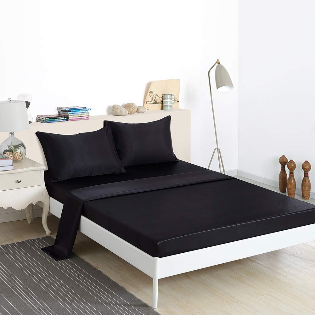 Bedding_DreamerSilk Like Satin Sheet Set Twin Black