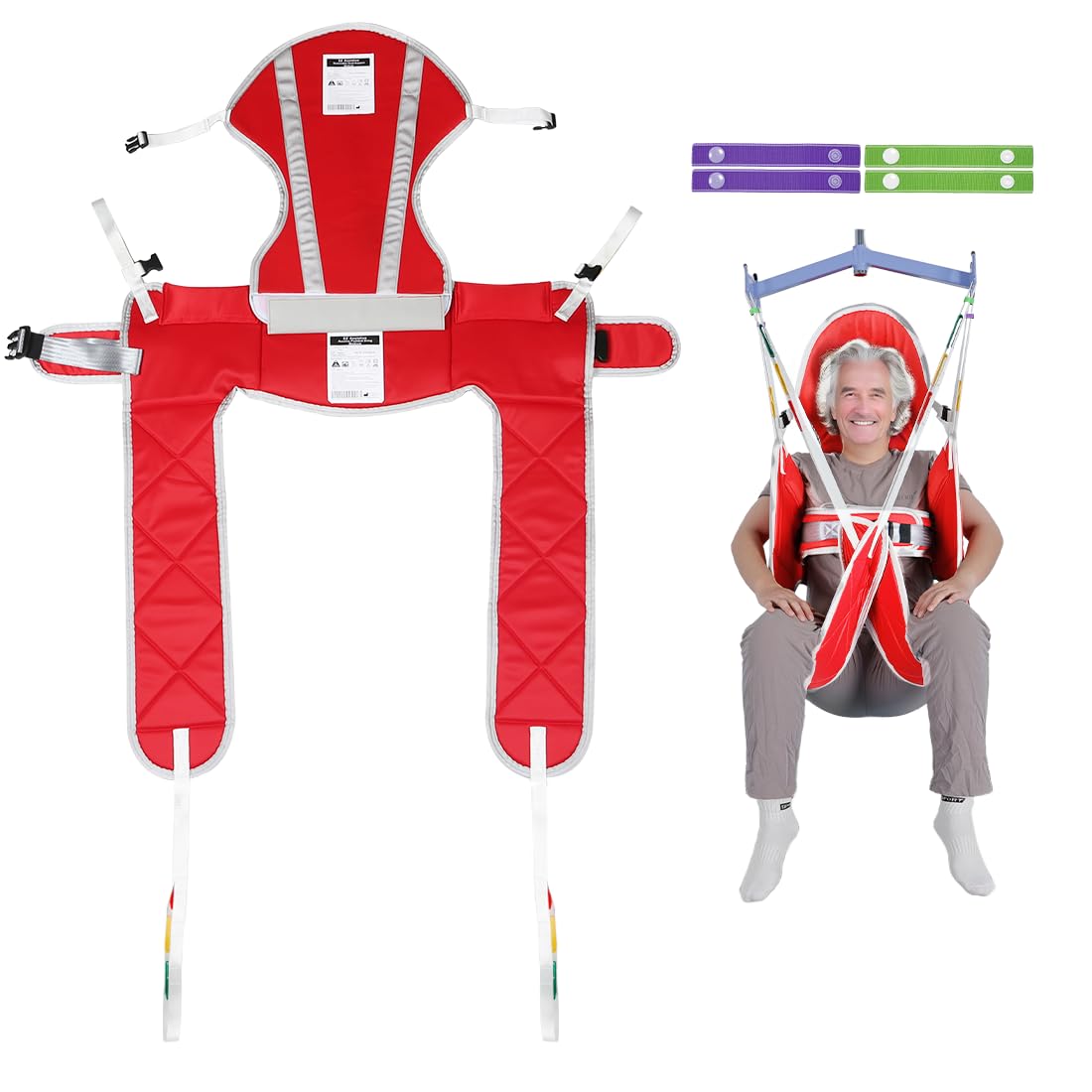 EZ Assistive Hebegurt für Toilettengang, geteiltes Bein-Design mit Kopfstütze – Patientenlifter-Hebegurt, rot mit Kopfstütze, Tragkraft 500 Pfund (ca. 230 kg) (M)