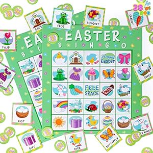 JOYIN 28 Players Easter Bingo Cards 5×5 for Easter Party Goodies Games Kids School Classroom Gift Indoor Family Activities Basket Filler Stuffers