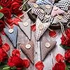 Syhood 24 Pcs Rustic Fabric Heart Ornaments Primitive Homespun Cotton Love Ornament Paired with Wood Button Farmhouse Fabric Heart Decor for Anniversary Engagement Wedding Party Home Decor Gifting
