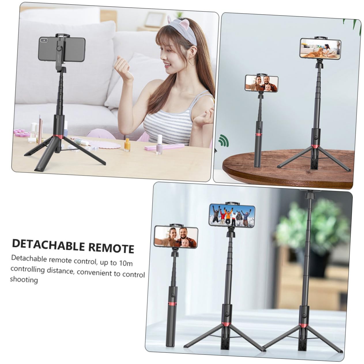 Treppiede Selfie Stick per Telefono Clip Rotante 360° Nero