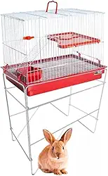 Gaiola Coelho com Andar e Suporte – Ideal para Coelhos e Pequenos Roedores (Vermelho)