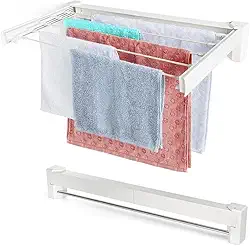 Varal Mágico Parede Retrátil Branco Dobrável 70cm 5 Varetas