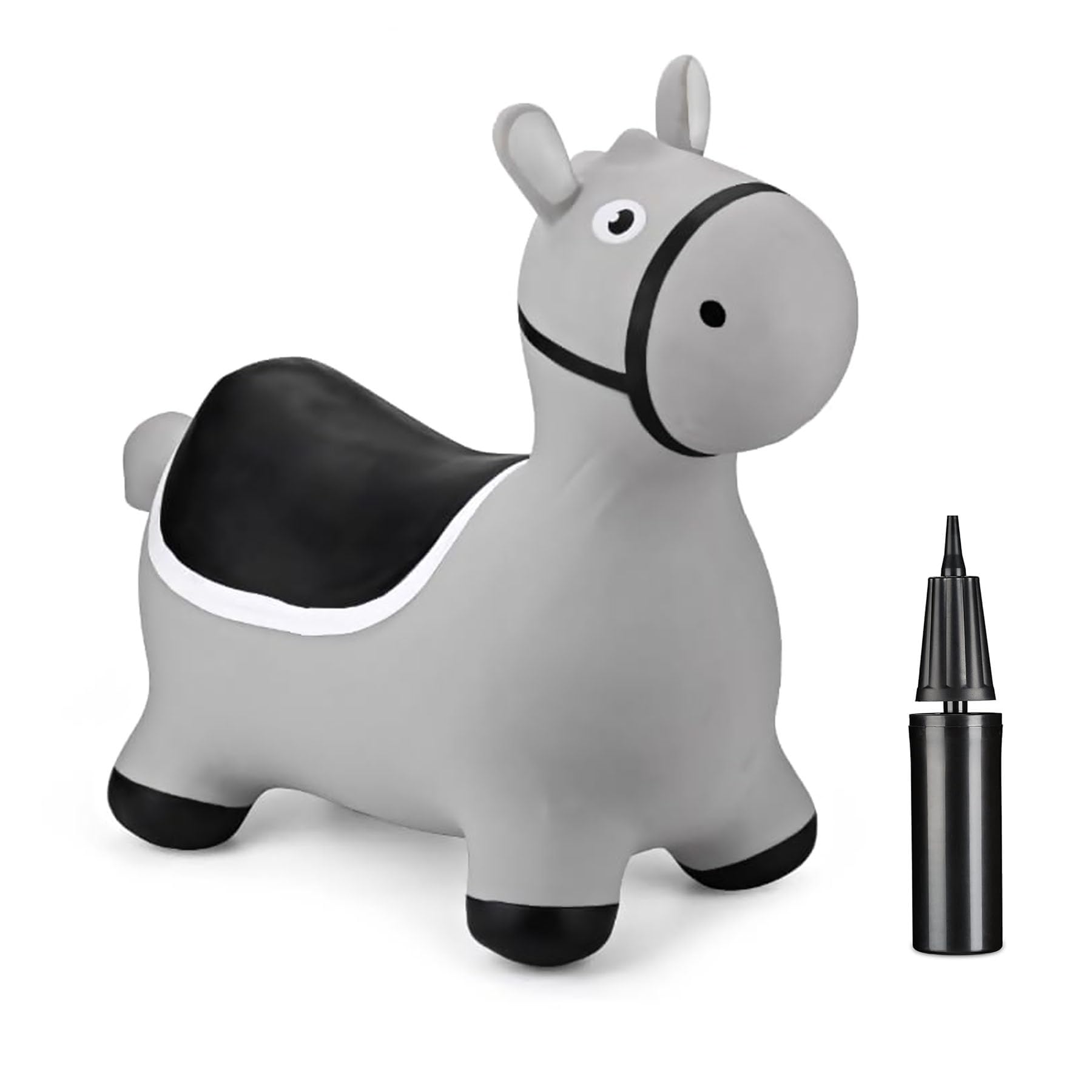 Aufblasbarer Hüpfhüpfer, Tier, zum Aufsitzen, lustiges Spielzeug, Einhorn, Esel, Pferd, Dinosaurier, Bulle, Teddybär, für Kinder, Erwachsene, Kinder, Fitness, Pumpe (grauer Esel (PA15399))