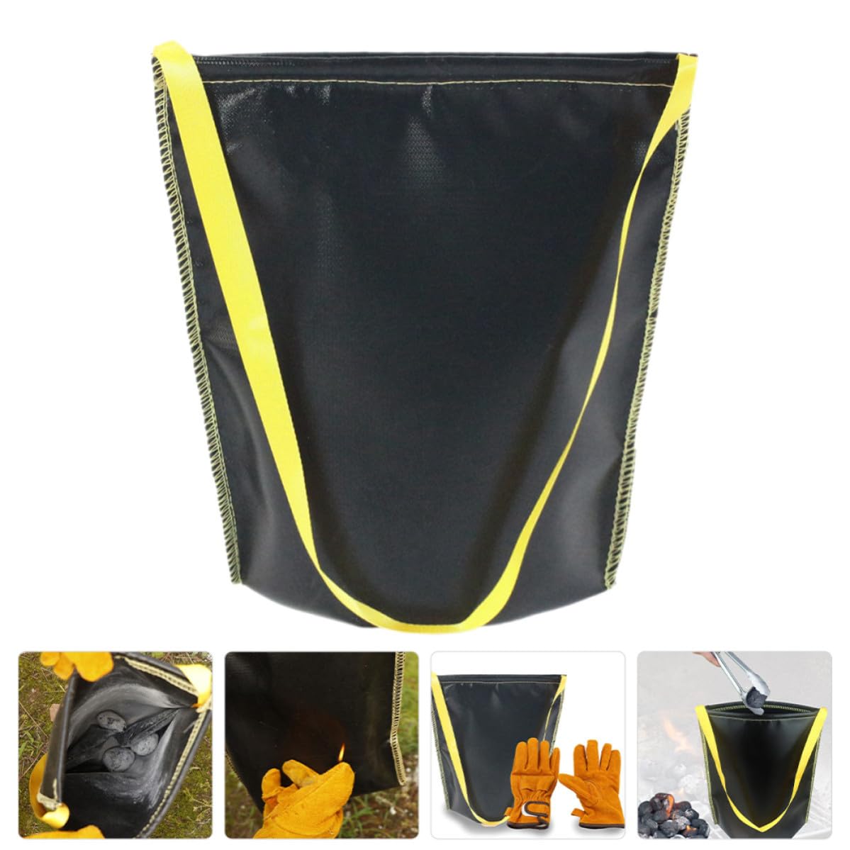 Mikikit Feuerfester mit Griffdesign Aufbewahrungsbeutel aus Nylon und Silikon Großer Kapazität in Schwarz für Grillkohle und Outdoor Einsätze