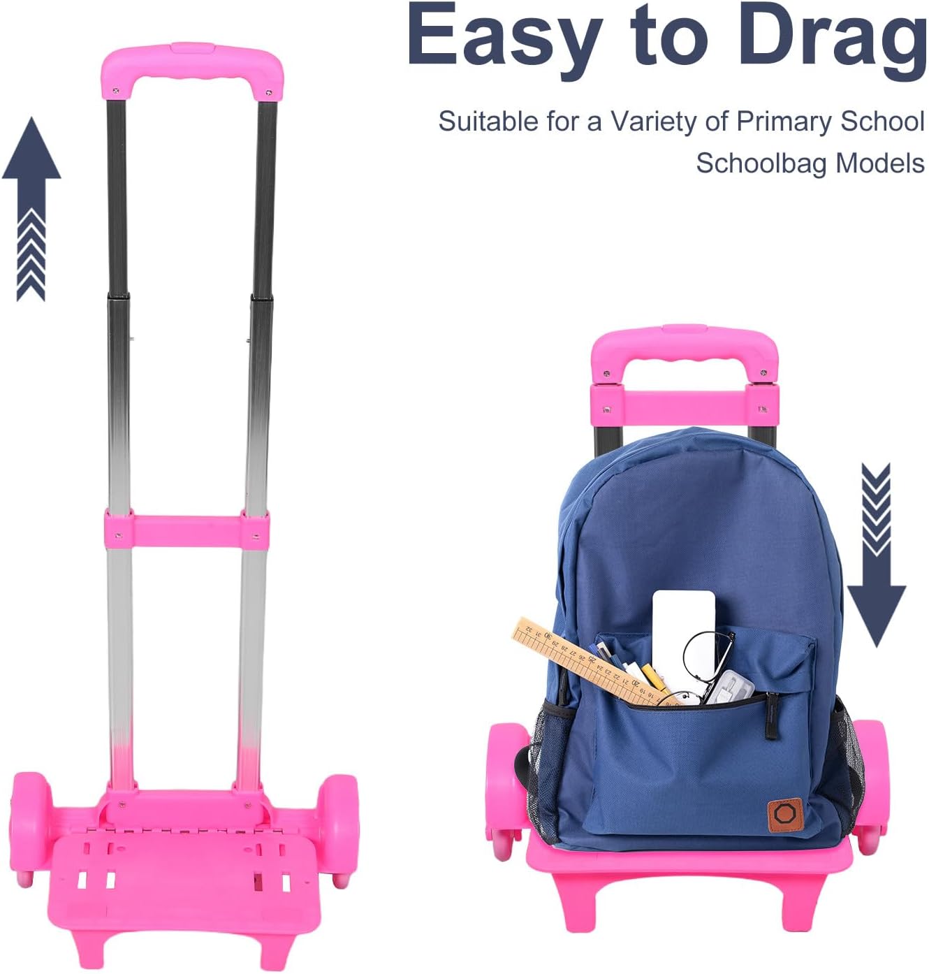 Backpack Trolley for Schoolbag: Travel Backpack Trolleywith Telescopic Handles - Suitcase Dolly Cart Part - Foldable Utility Trolley for Outdoor Pink image 3