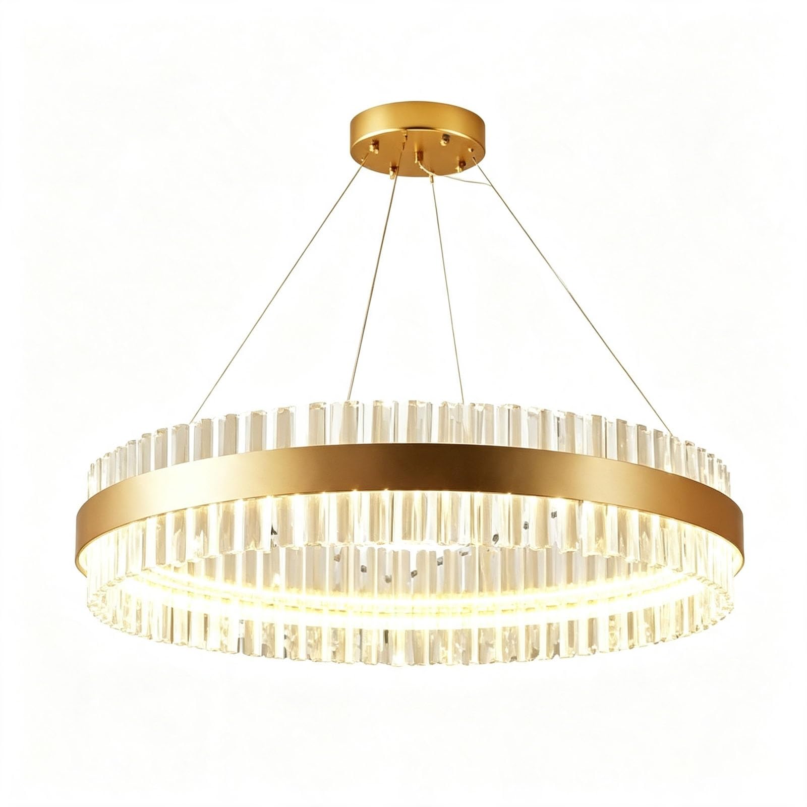 Modern Gold Chandelier Crystal Pendant Light Dimmable Hanging Fixture