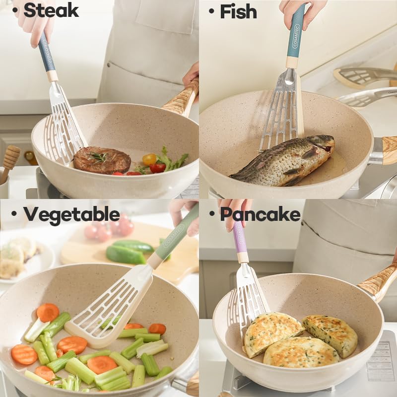 Silicone Fish Spatula Flexible Curved Edge Slotted Turner for Non-Stick Cookware Egg Pancake Flipper with Heat Resistant Nylon Handle