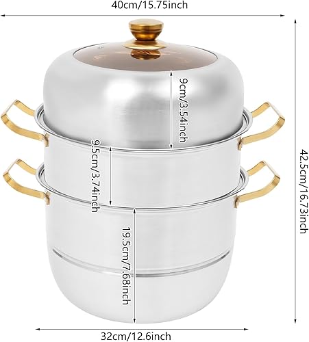 Miniatura 2 de Vaporizador de alimentos de 3 niveles para cocinar, olla de vapor de acero inoxidable con tapa, ollas apilables para 4 a 6 personas, utensilios de