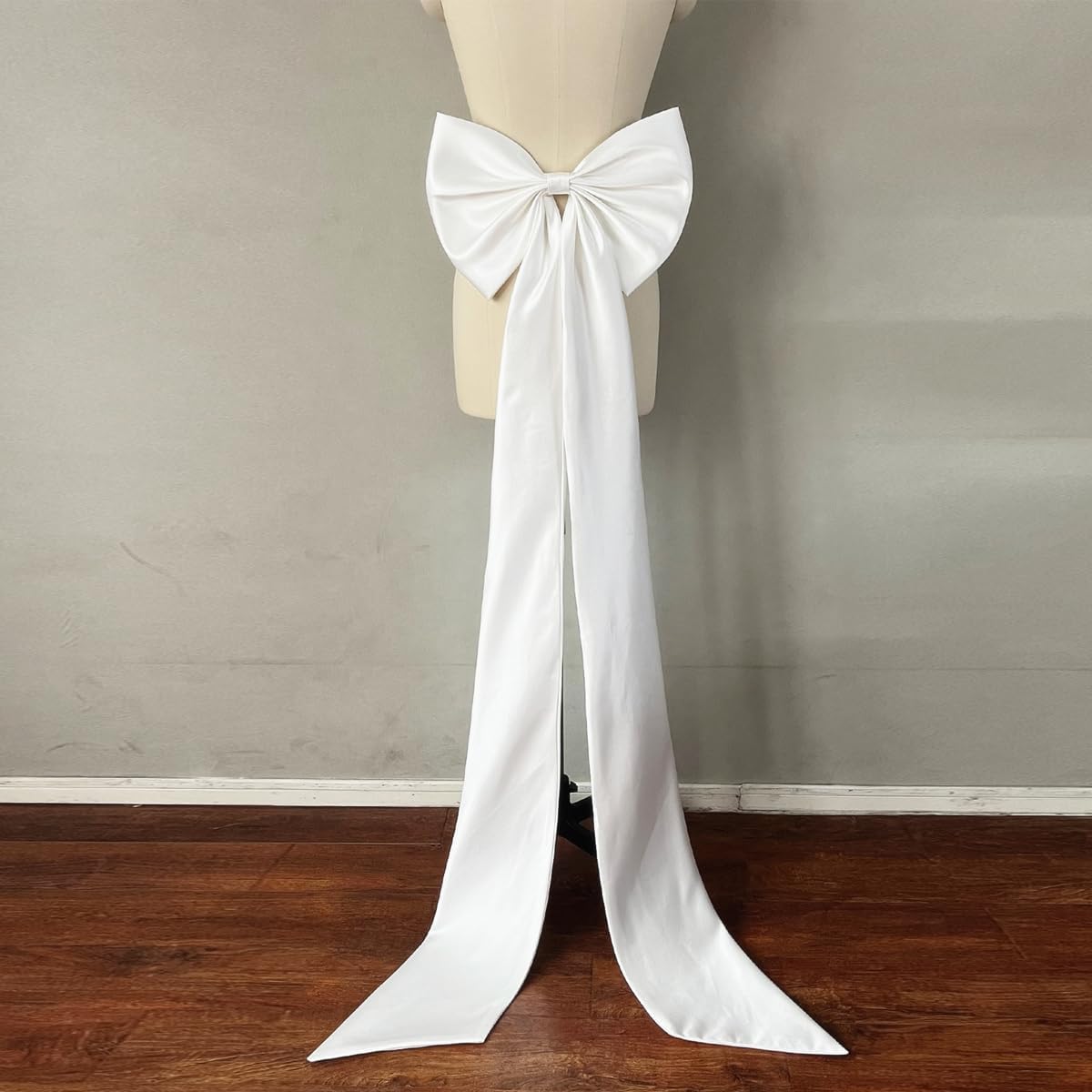 59" Long Bow for Wedding Dress Decoration Detachable Satin Bowknot White Black (Black-2 Layers Bow)