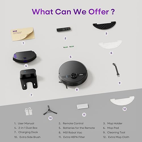 Miniatura 9 de MONSGA Combo robot de aspiradora y trapeador, aspiradora robótica de 7000 Pa con navegación Lidar, tiempo de funcionamiento de 180 minutos,