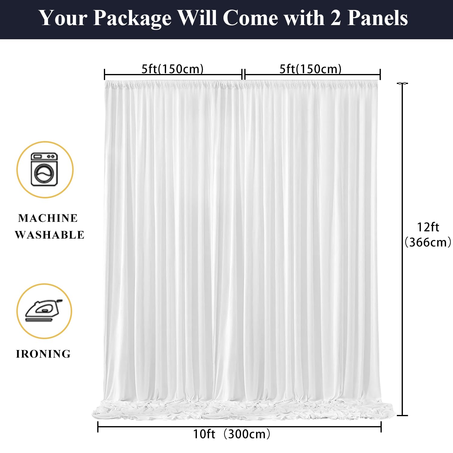QICAIYUN 10x12FT White Wrinkle Free Backdrop Curtain Panels for Parties White Curtains for Parties White Backdrop Curtains Home Party Curtains Backdrop 5ft x 12ft,2 Panels YUNNS101