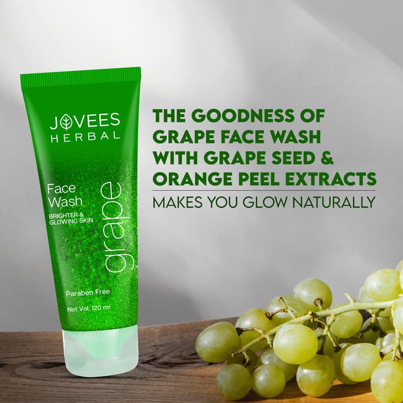 Image of Jovees Herbal Grape Face Wash With & Orange Peel Extracts | For Brighter & Glowing Skin | Reduces Uneven Skin Tone & Fine Lines | For All Skin Types For Men & Women | 120 ml Pack of 3