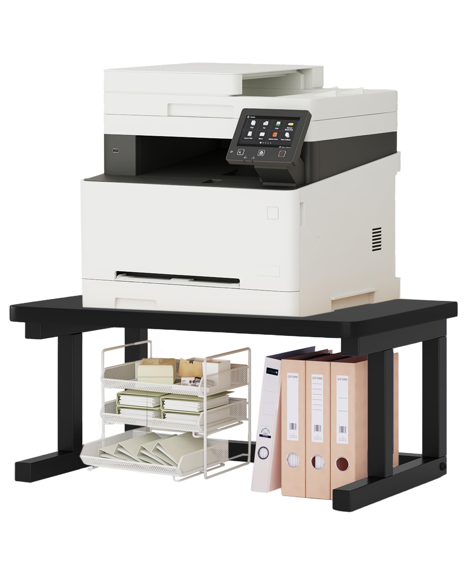 Printer Stand, Desktop, 2-Tier, Small and Large, Printer Rack, Width 19.7 Inches (50 cm), A3 Compatible, Tabletop, Storage Shelf, Wooden Rack, Office, Space Saving, Home Use, Room Use, Home Black 幅50*奥行40cm*高さ27.2cm