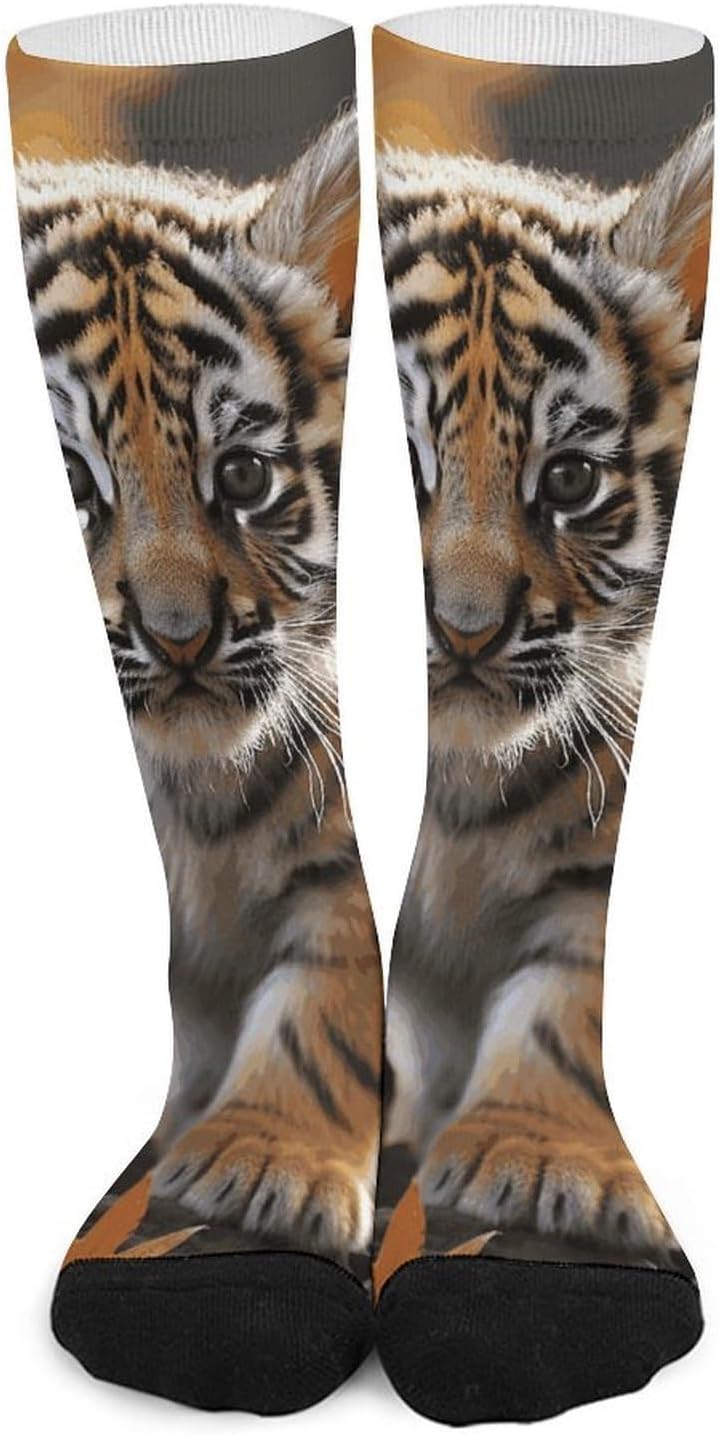 Cute Tiger Knee High Soccer Socks Moisture Wicking