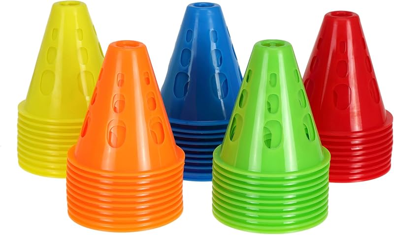 50 Pack 3 Inch Mini Sports Cones, Bright Colored Plastic Soccer Cones Agility Sports Training Cones for Kids Football Basketball Drills Field Markers Roller Skating Indoor Outdoor Games