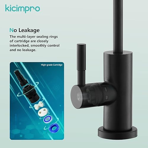 Miniatura 4 de Grifo de cocina Kicimpro de acero inoxidable con acabado negro mate RO, grifo de filtro de agua para fregadero de 0.59-1.37 pulgadas, grifo de