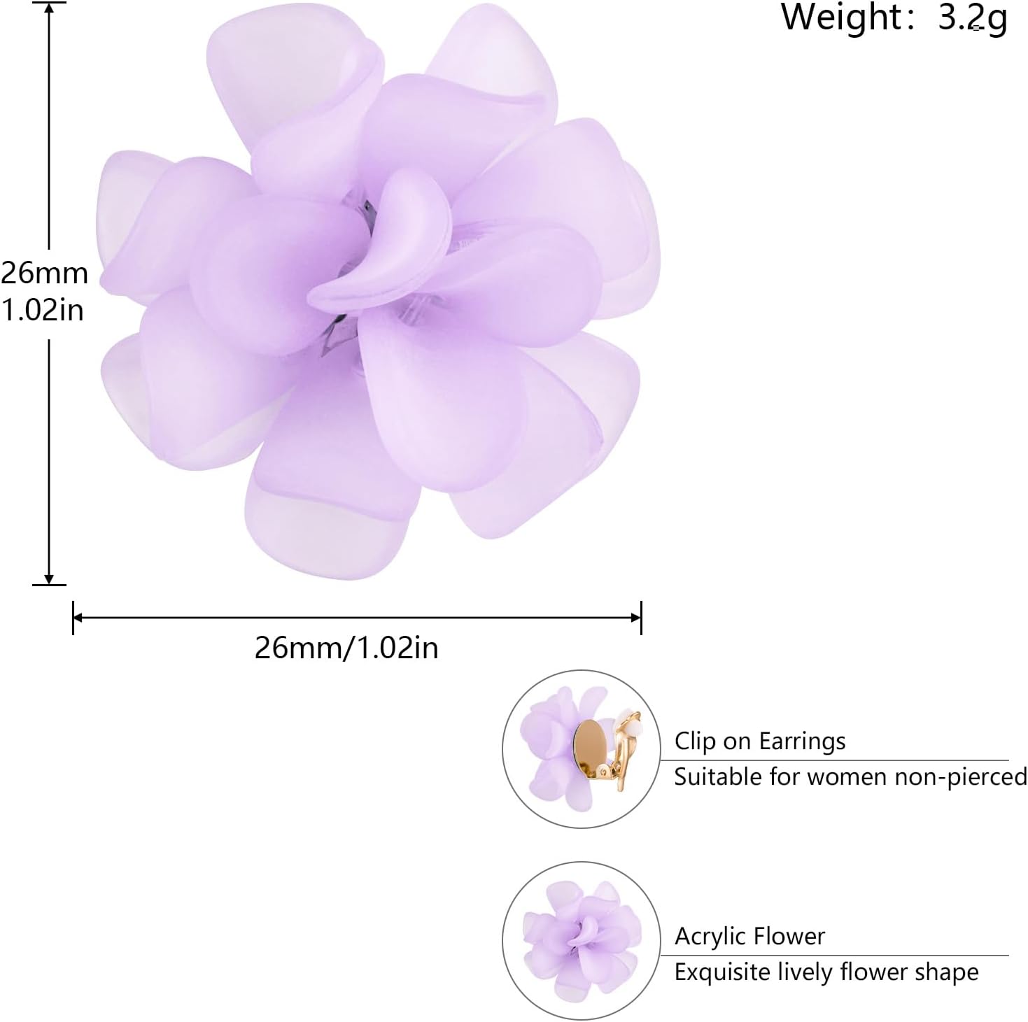 LAXPICOL Fashion Flower Clip On Earrings For Women Cute Lovely Acrylic Flower Earrings No piercing Earrings - Image 2