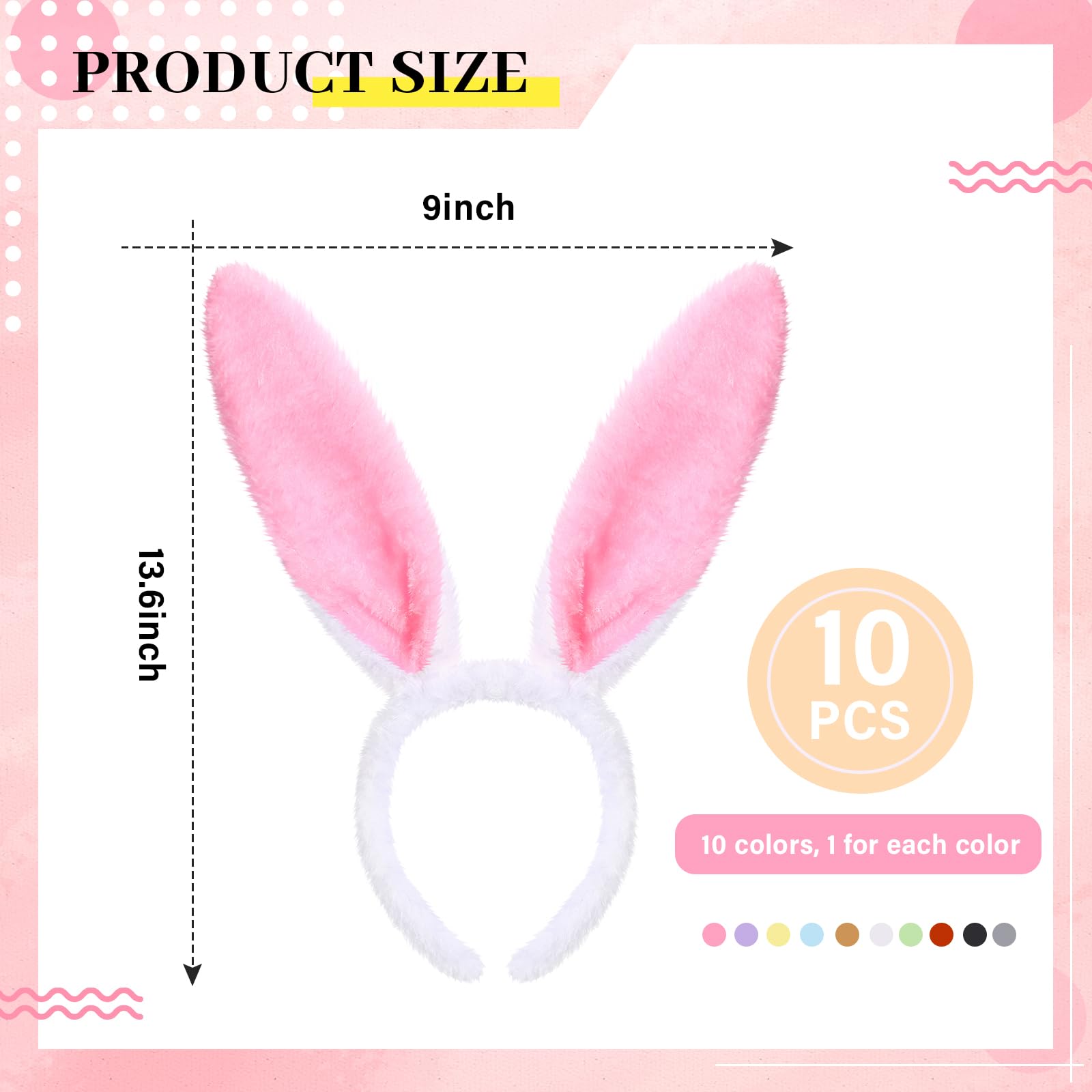 WILLBOND 10 orejas de conejo de felpa de Pascua, diadema de orejas de conejo para adultos, accesorios de fiesta de cosplay, Arcoíris, Rabbit