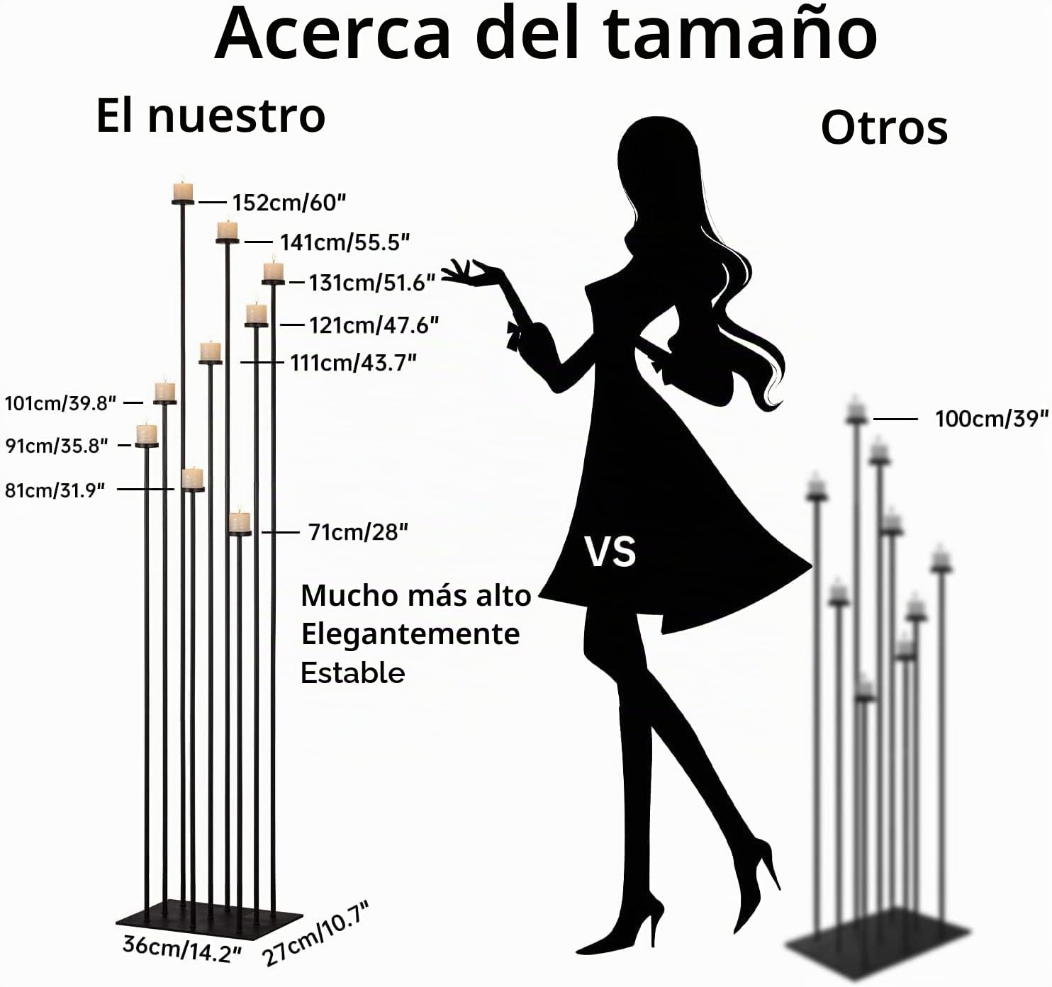 Juego de 9 portavelas de hierro negro, juego de 9 soportes cónicos para velas de pilar de té, candelabro de piso alto para boda, cumpleaños, sala de estar grande, decoración del hogar