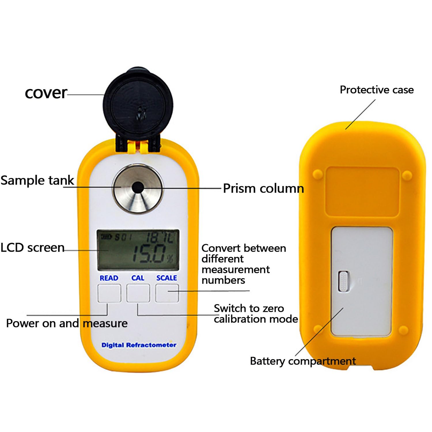 Medidor de calostro de vaca lechera, refractómetro digital de mano, detección de alto rango de 0 a 50 %, precisión ± 0,2 %, resolución 0,1 % para pruebas de contenido de azúcar