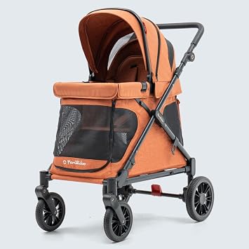 Familidoo Q1 Multi-Use Kids Wagon Stroller Foldable, Lightweight & All-Terrain for Kids & Pets 5-Point Safety Harness, Rain Cover & Compact Travel Design Supports Up to 132 lbs (Burnt Orange)