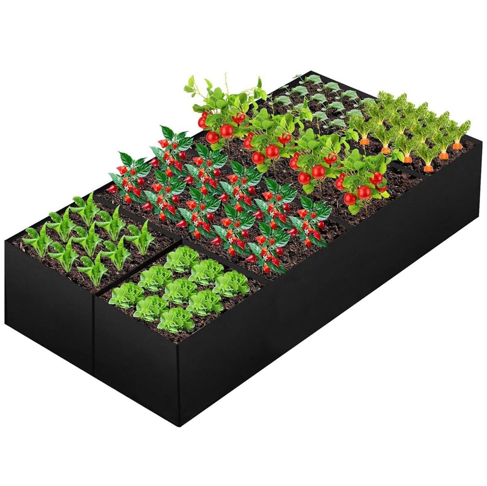 YARDHOBI Fabric Raised Garden Bed, 128 Gallon 8 Holes Rectangle Nonwoven Gardening Grow Bags, 6 x 3FT Garden Growing Bags, Rectangle Breathable Planting Container, for Plants, Flowers and Vegetables