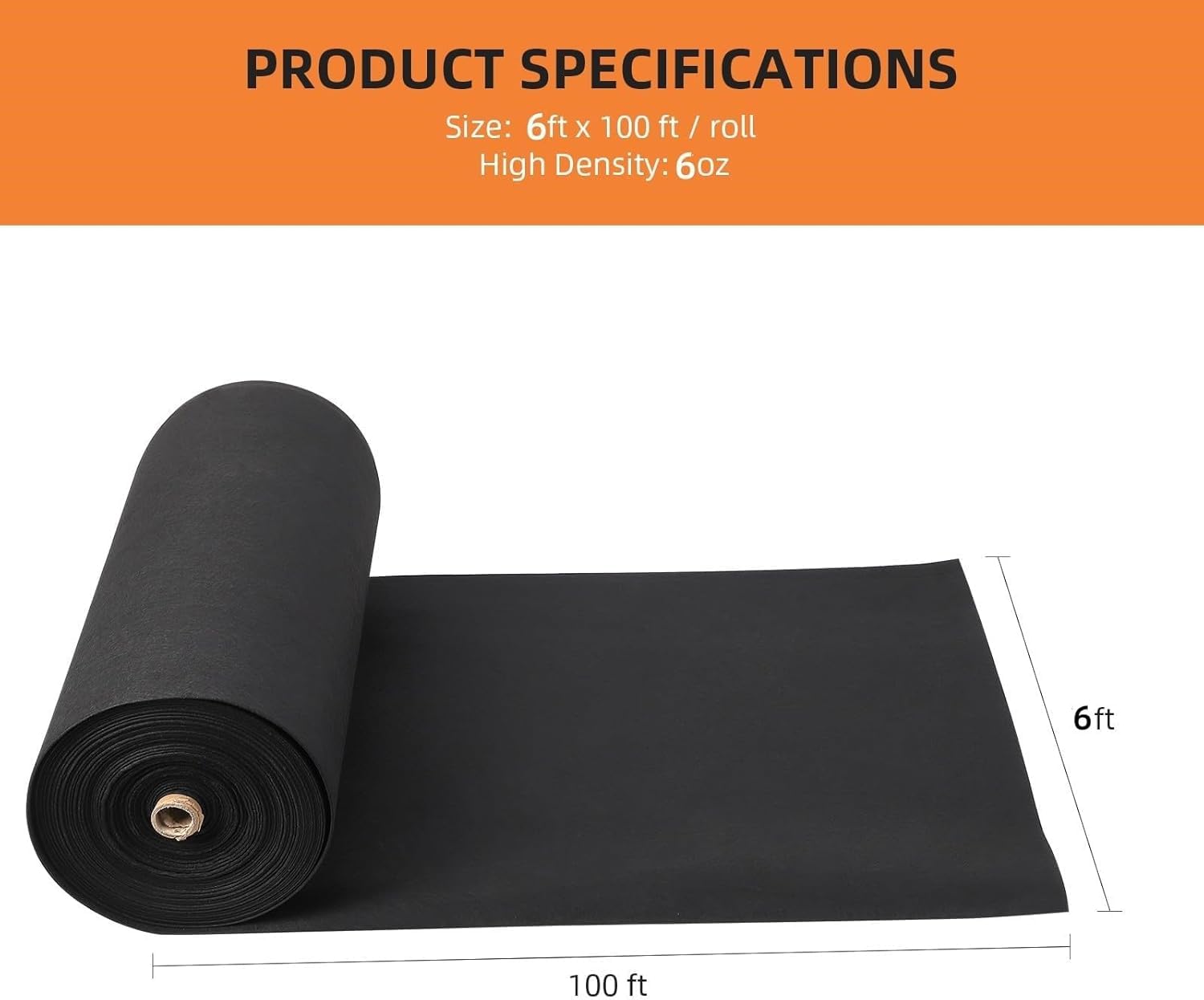 Towallmark Geotextile Landscape, Tela geotextil de 6 pies x 100 pies y 6 onzas, Drenaje de Polipropileno, Resistencia a la tracción 350N y Capacidad de Carga 440N, para estabilización de calzadas y
