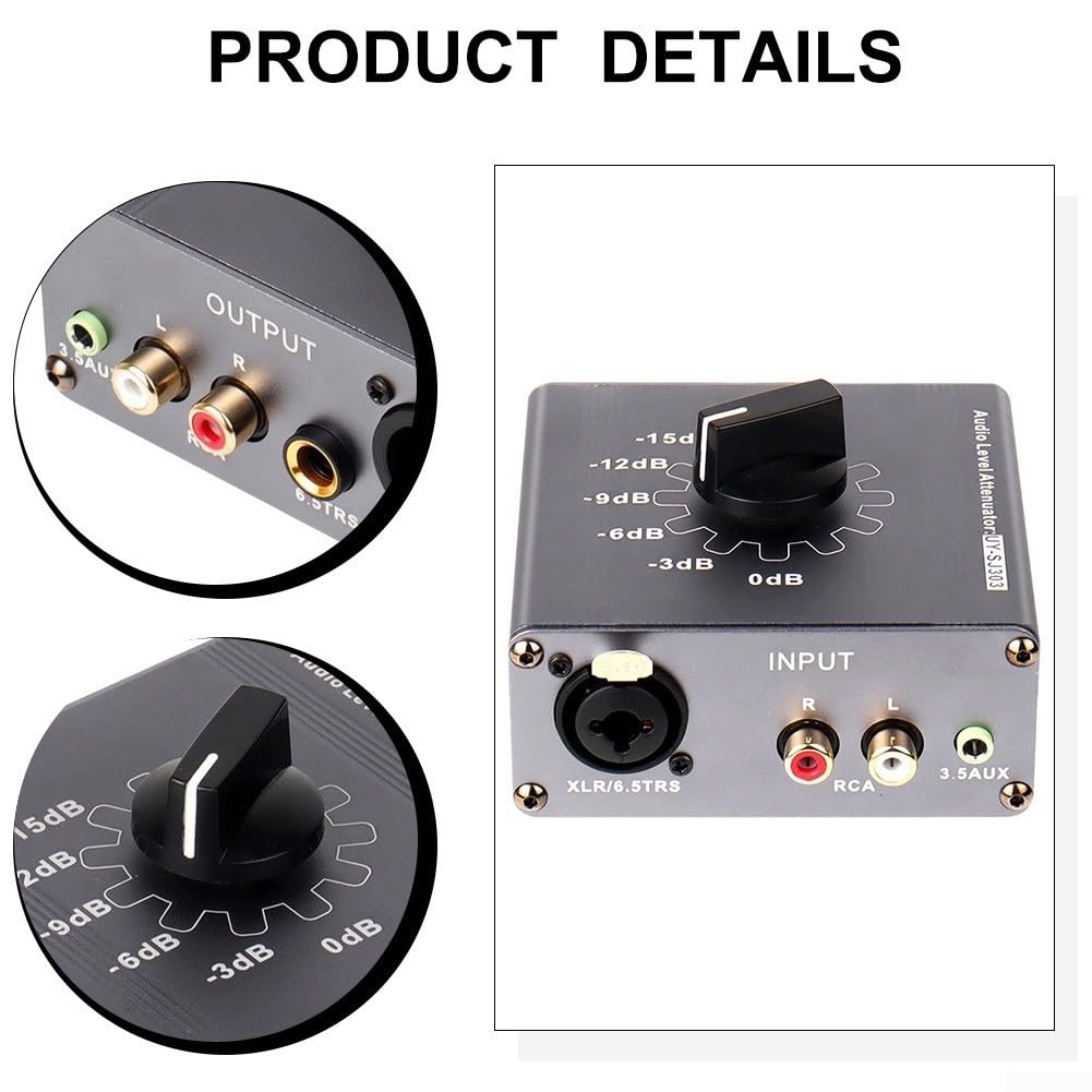Attenuatore Audio SJ303 6 Livelli XLR Jack 3.5mm | 6 livelli regolabili, riduzione distorsione, protezione apparecchiature, ingresso XLR e Jack, uscita pulita