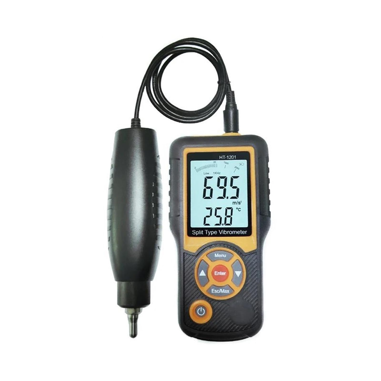 medidor de vibración digital, Analizador de vibraciones portátil HT-1201 con pantalla LCD, medidor y vibrómetro digital tipo dividido, una precisión 0,1 a 199,9 m/s
