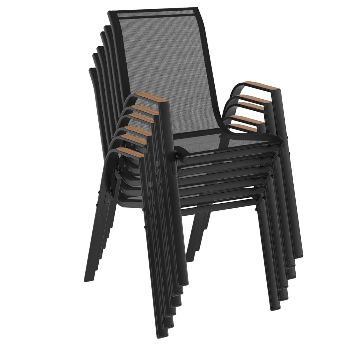 IDMarket - Lot de 6 chaises de Jardin NOUMEA métal et textilène empilables Noir et Bois