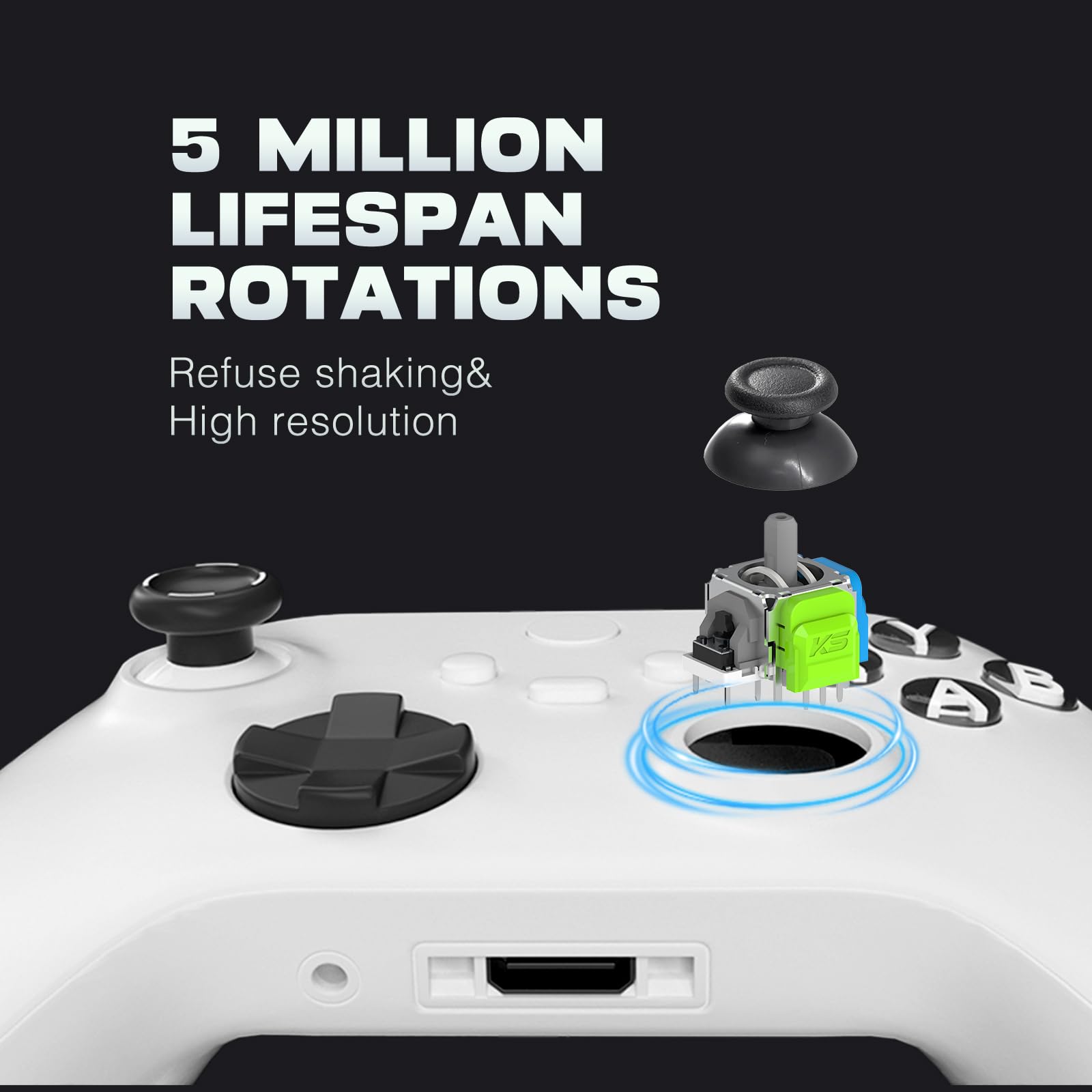K-Silver TMR - Joystick magnético de resistencia magnética de alta precisión, 200μA de baja potencia, 5 millones de rotaciones, compatible con PS4, Xbox X/S, PS5, controladores de interruptor (JS13