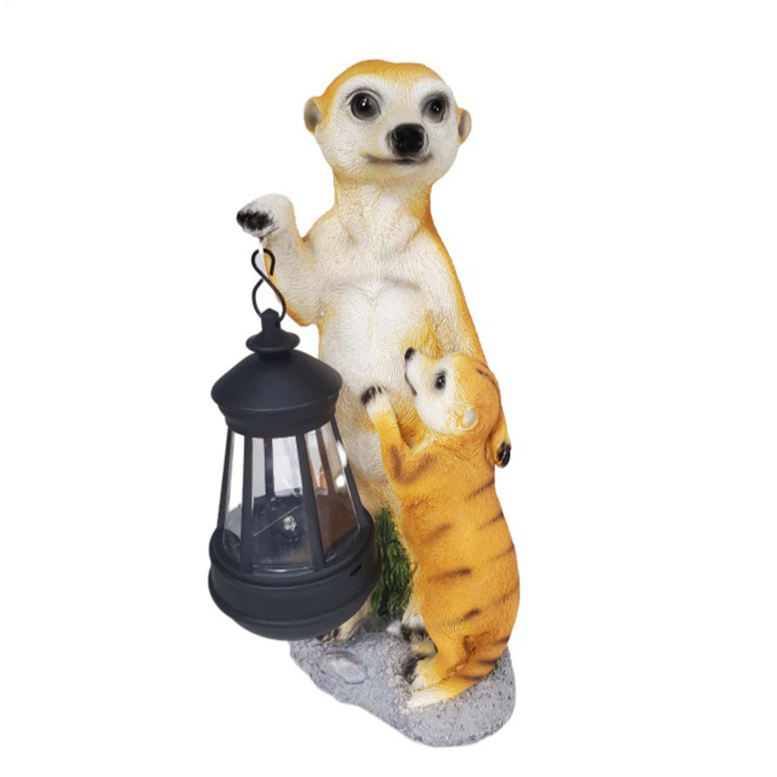 Surykatka Statua Ogrodowa Kolekcjonerska Figurka Dekoracja Ogrodowa | Matka i Surykatki Rzeźba z Lampą Solarną Ozdoba Ogrodowa na Taras, Trawnik, Podwórko, Balkon, Ganek, Ścieżkę