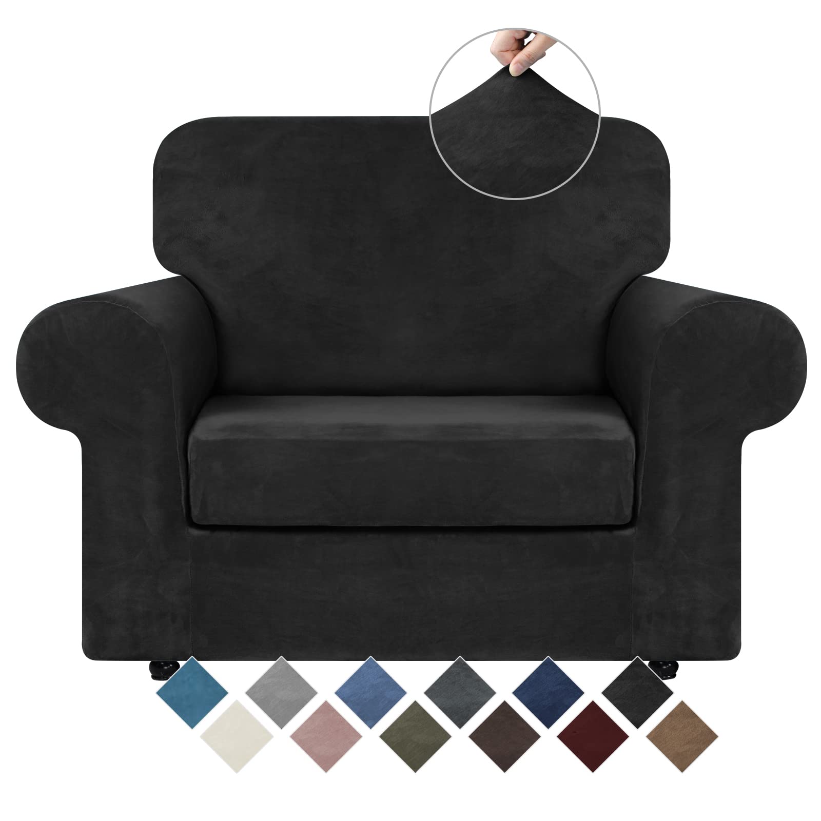 WEERRW Velvet Stretch Chair Sofa Slipcover - 2 Pieces Luxury Soft Velvet Plush Couch Cover Furniture Protector with Elastic Bottom for Pets, Machine