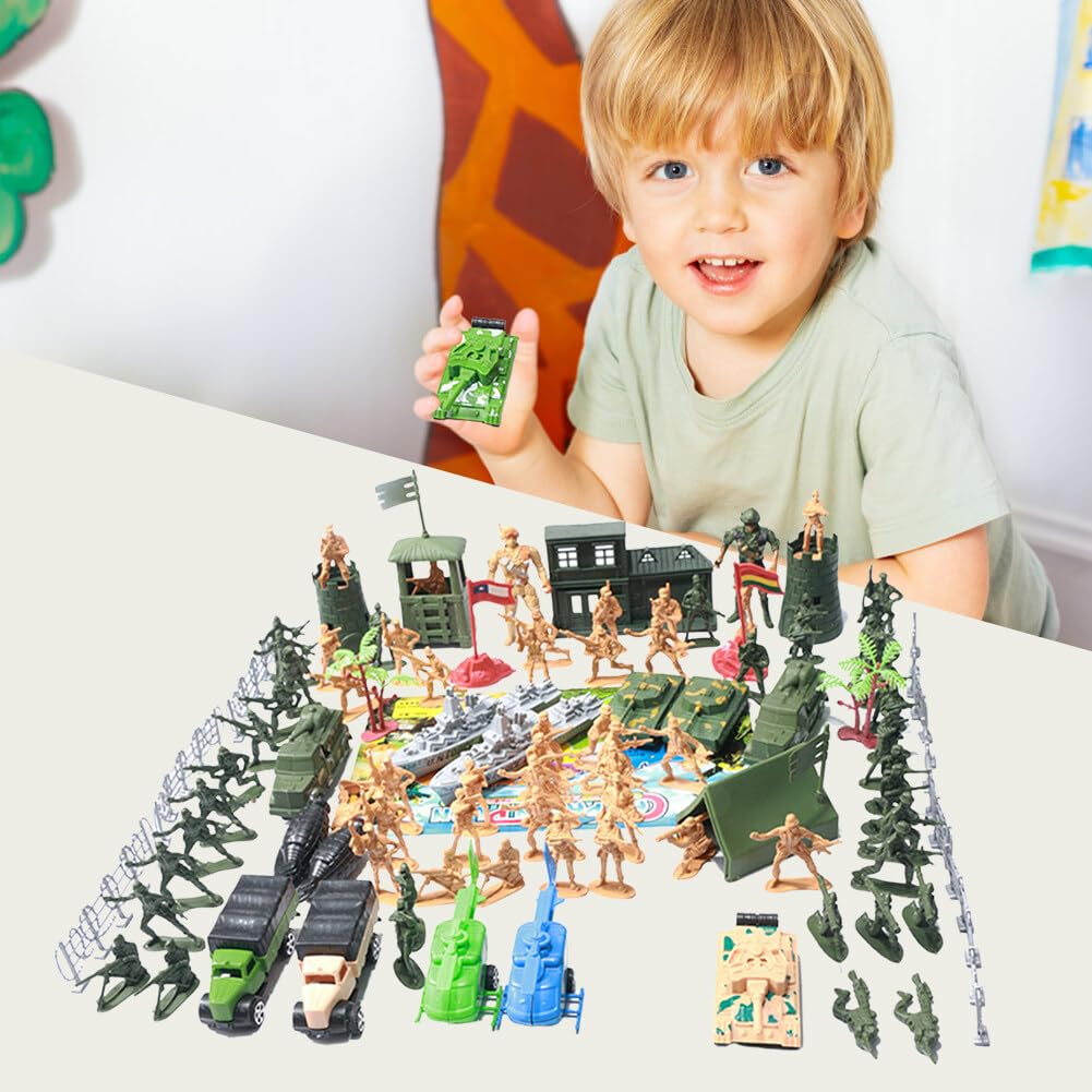 100 Figurines Militaires Miniatures LICHENGTAI - Soldats En Plastique, 3-3,8 Cm, Avec Seau De Rangement, Jouet Pour Enfants Dès 3 Ans