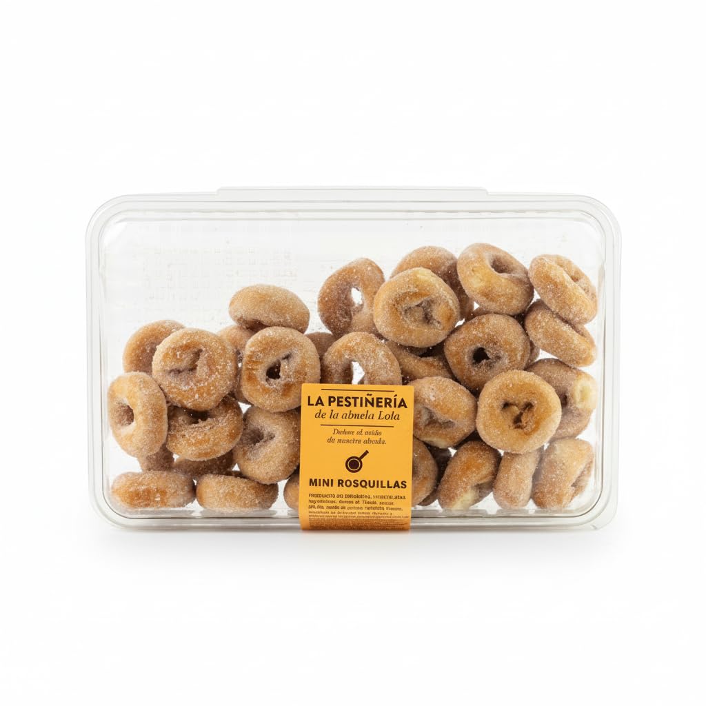 Mini Rosquillas - Dulces de Repostería Tradicional con Azúcar, Canela y Limón - Ideales para Desayunos y Meriendas - La Pestiñería de la Abuela Lola - 650g - Pack Formato Familiar en Bandeja - NEXU