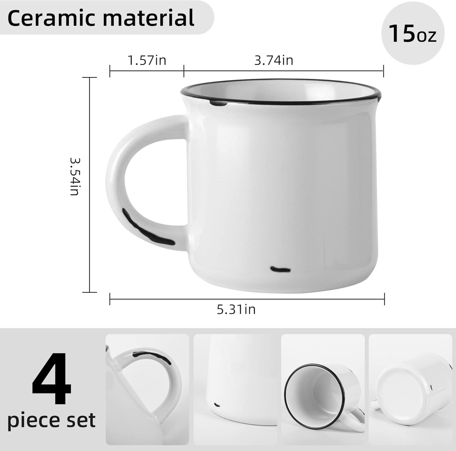 15oz white Campfire Ceramic Mugs Set of 4 for coffee tea old design - Image 2