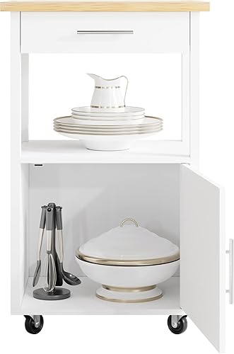 Miniatura 6 de JY QAQA - Isla de cocina con ruedas con almacenamiento, carrito de cocina con cajón y encimera, armario de almacenamiento con ruedas con una sola