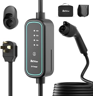 40A Level 2 EV Charger Portable J1772 Adjustable Amps 240V Mobile Electric Car Chargers with NEMA 14-50 Plug, 25FT Cable, Wall Mount Holster, Travel Storage Bag Included