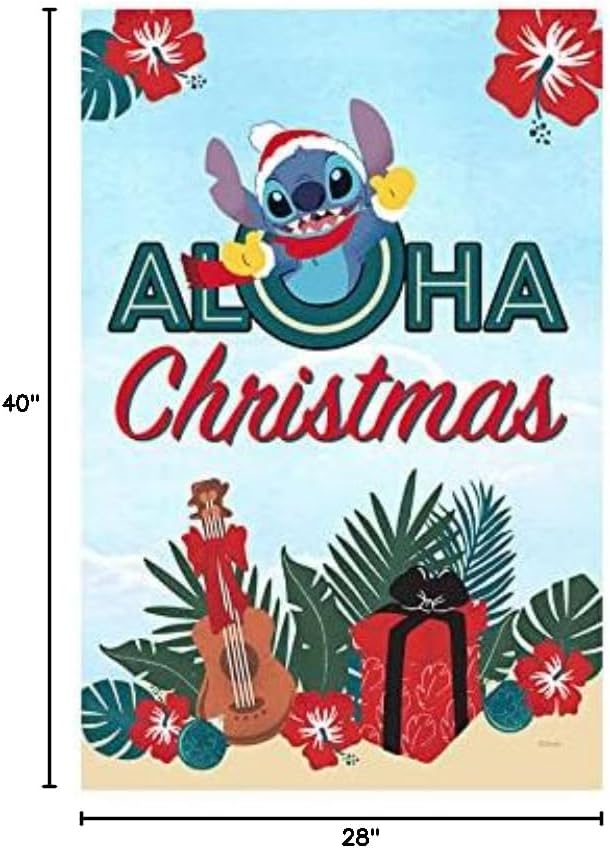 Flagology.com, Disney Stitch Aloha Christmas – House Flag 28" x 40", Exclusive Fabric, Officially Licensed Disney, Christmas