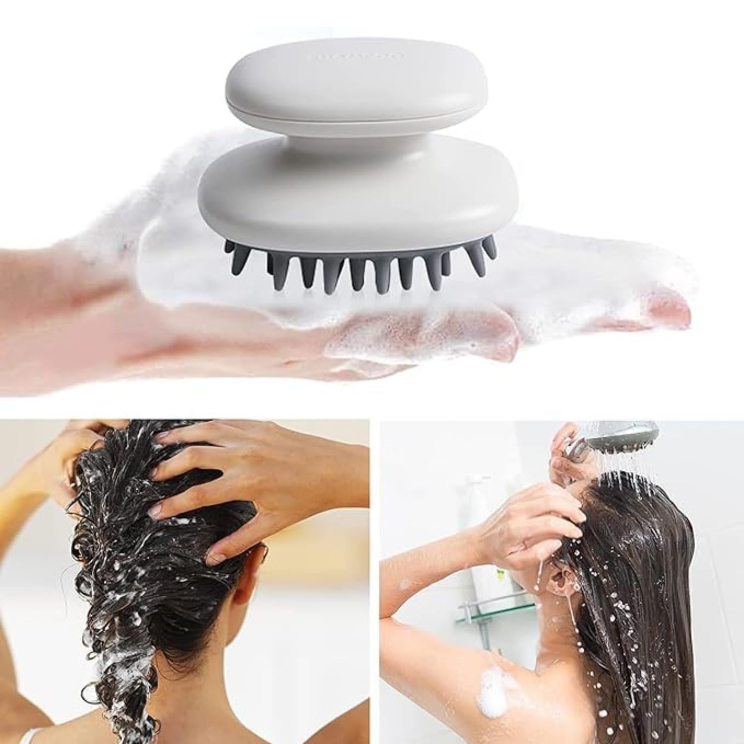 SwissHome Silicone Bristle Hair Scalp Massager Brush for Gentle Anti-Dandruff Exfoliation and Scalp Care - Soothing and Invigorating Shampoo Brush |White|(PACK OF 1) 4