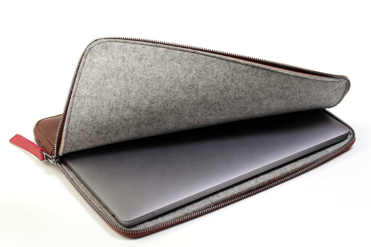 Pack & Smooch MacBook 13 Funda Cuero Gris/Marrón Claro | Cuero curtido vegetal | Compatible con MacBook Air 13 & Pro 13 | Angus