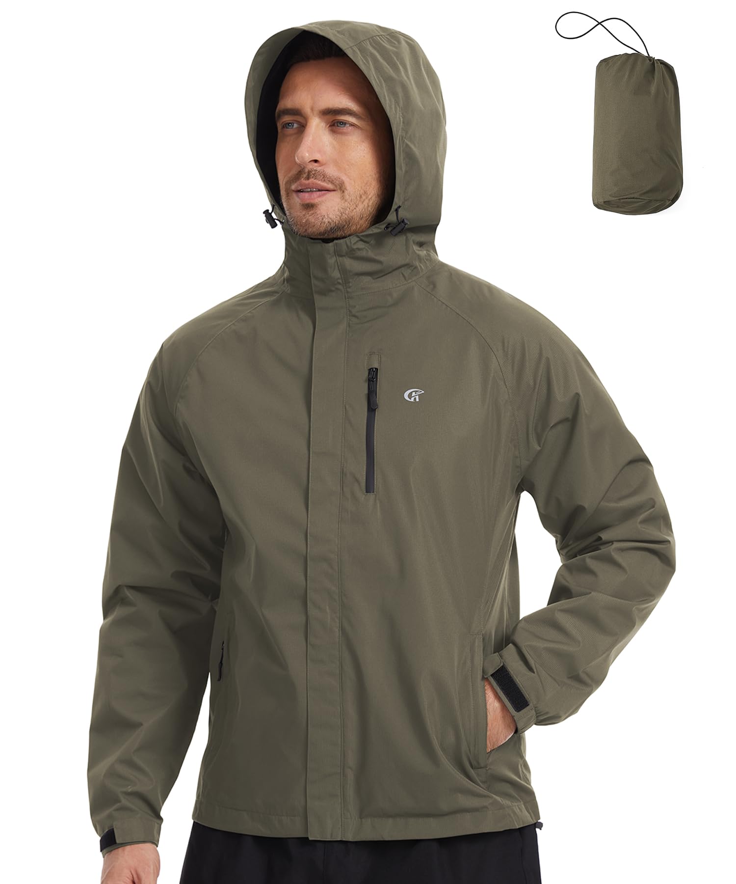 Huayuzh Chubasquero para hombre impermeable transpirable ligero cortavientos delgado impermeable plegable bicicleta camping senderismo