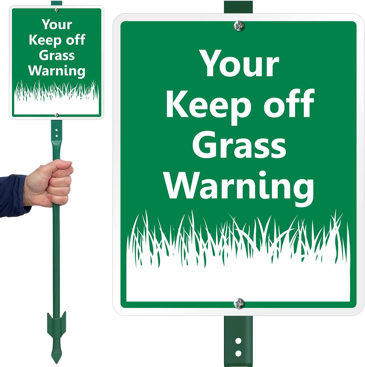 SmartSign 12 x 10 inch Custom Keep Off Grass Yard Sign & Stake Kit - Add Your Warning, 40 mil Laminated Rustproof Aluminum, 3 foot Stake, Green and White, Set of 1