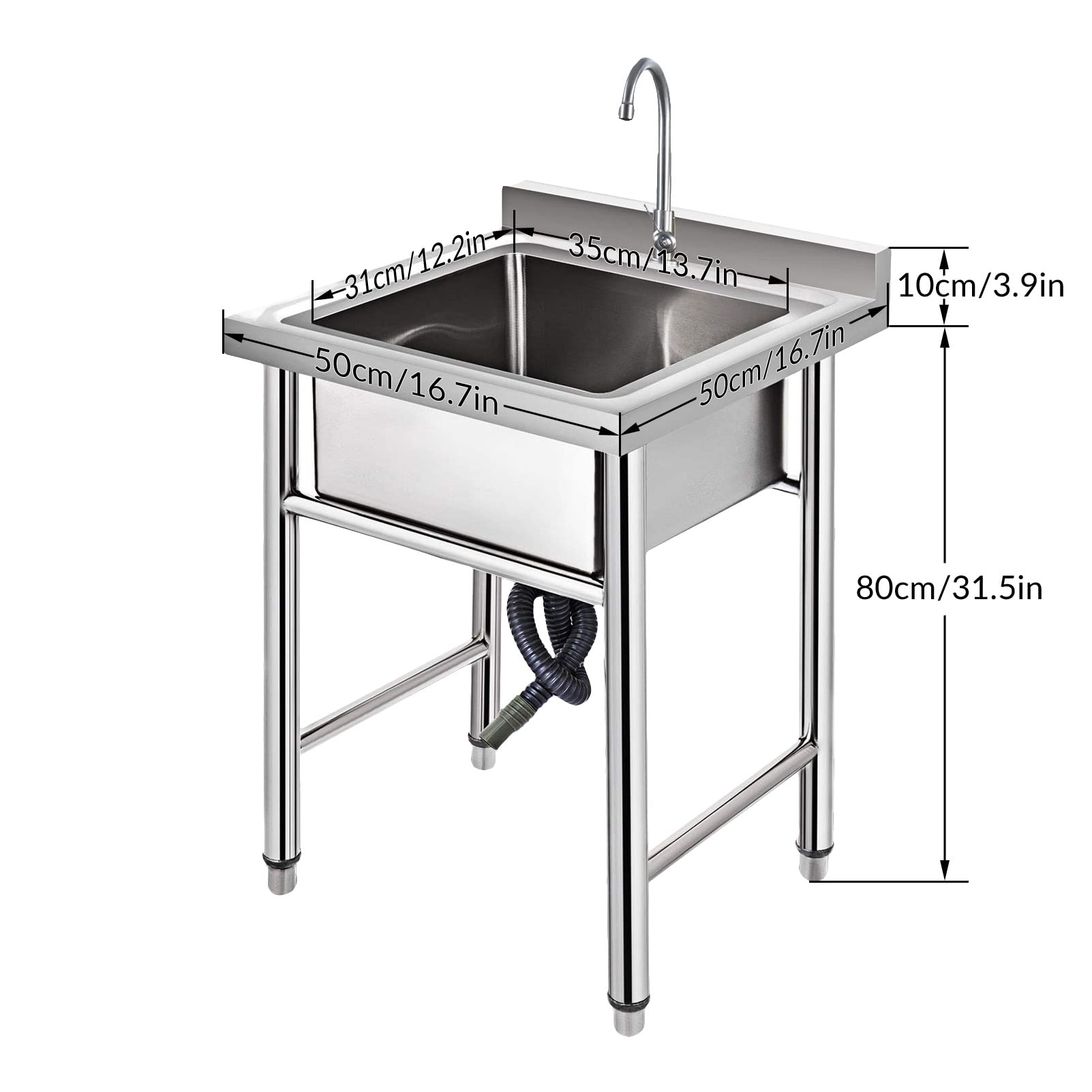 Gewerbe-Spülbecken mit einem Becken aus Edelstahl 304, inklusive Abtropfset, für Bars, Restaurants und mehr.