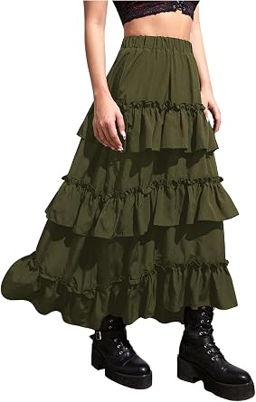 Verdusa Womens Renaissance Flowy Fairy Skirt Y2k Ruffle Tiered Layered Long Skirts