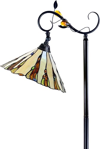 Miniatura 5 de Dale Tiffany TF90263 Tiffany Downbridge Lámpara de pie con pantalla de cristal artístico, arena dorada antigua