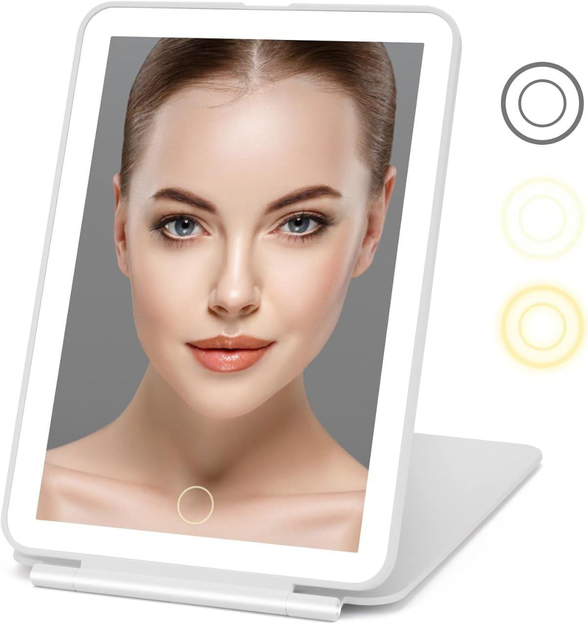 SHOPECOM Makeup Vanity Mirror with 72 led Lights, Lighted Travel Portable Light up Beauty Mirror, 3 Color Lighting, dimmable Touch Screen, Tabletop Desk Foldable Cosmetic Lights