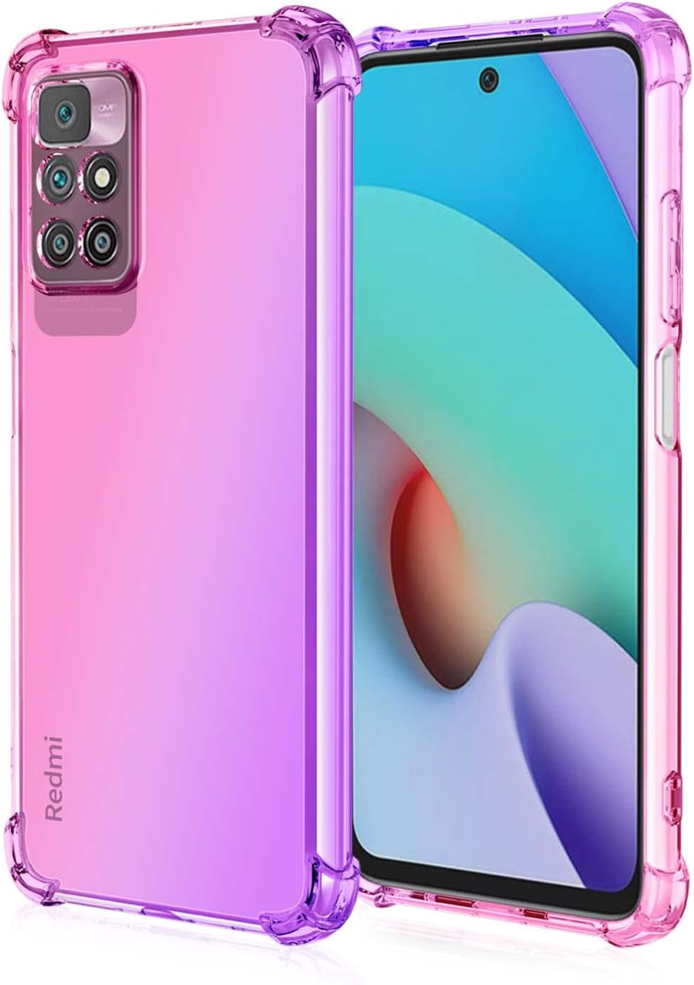 KERUN Funda para Xiaomi Redmi 10 4G/Redmi Note 11 4G, Flexible TPU Protectora de Golpes Transparente Silicona Carcasa, Esquinas Reforzadas Ultra-Delgado Anti-Choque Funda Case (Pink/Morado)