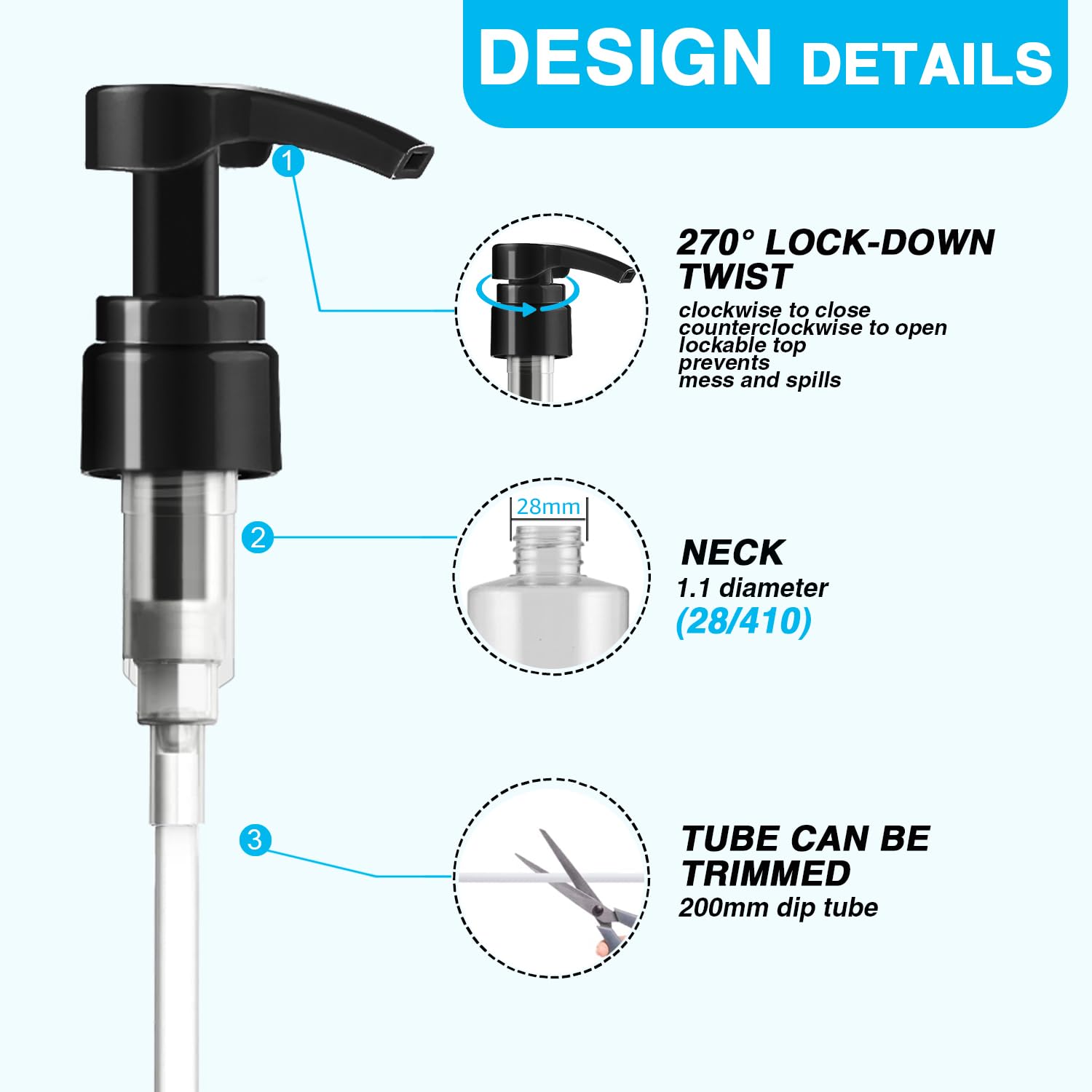 2-Pack Shampoo Pump for Liter 33.8 oz Shampoo and Conditioner, Pump Dispenser Fits Most Salon Bottles with 1-inch Wide Opening, Black & White Replacement Pump for Soft Hair Products, Body Wash, Lotion